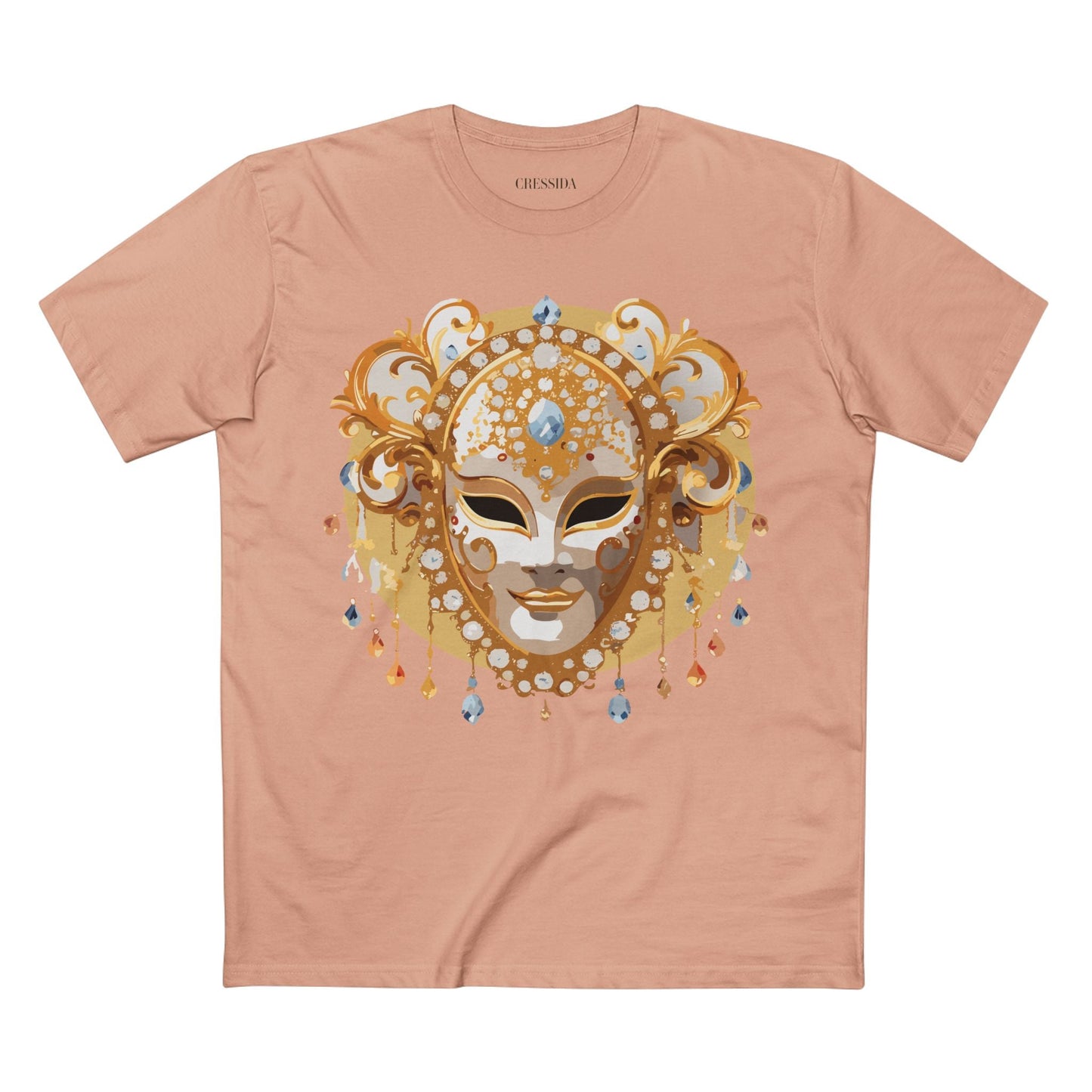 Carnival Mask Graphic T-Shirt Unisex 100 Cotton With Antique Gold Art Design Tee 14
