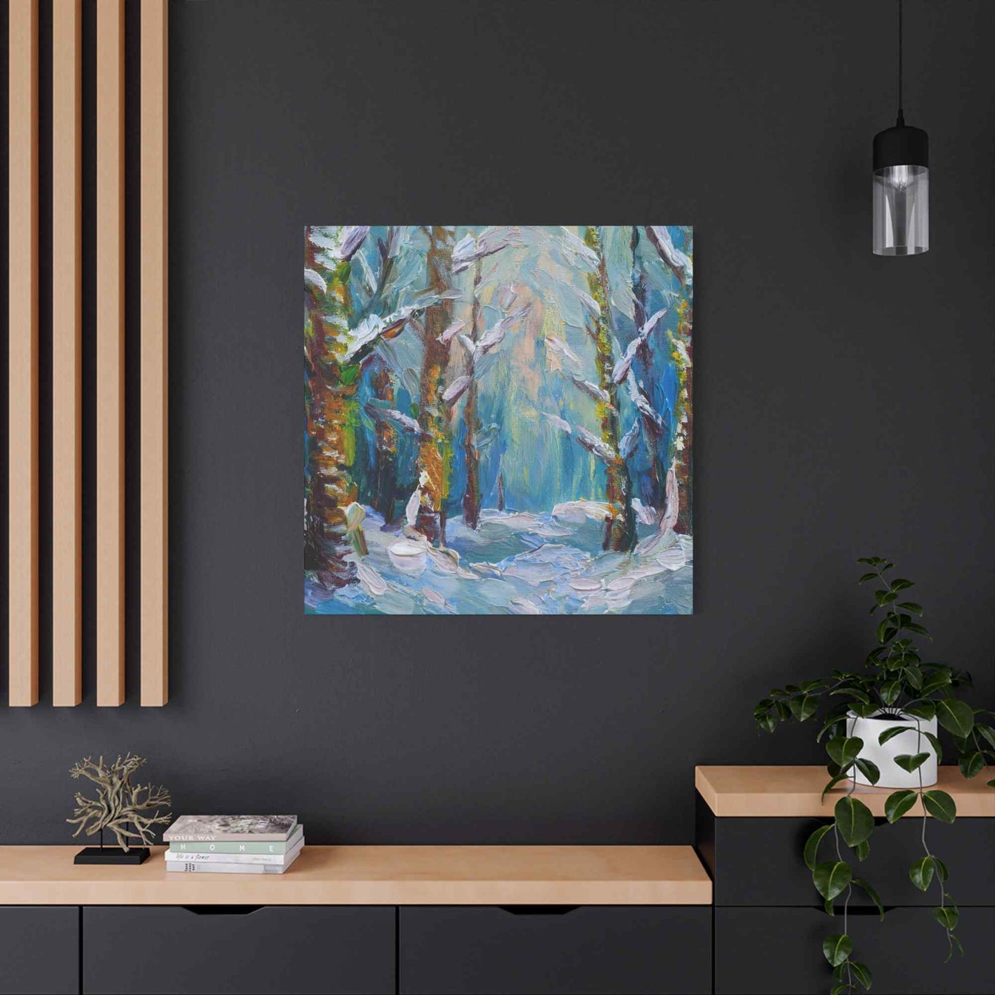 Snow Forest Print Canvas, Oil Paint Print 20x20, 24x24, 30x30, 32x32, 36x36 Art Design Print Pine-Wood Inner Frame MC-76