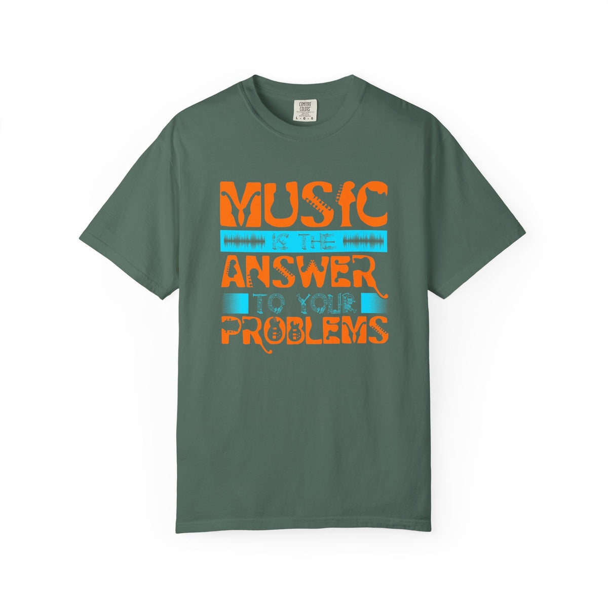 Music Is the Answer T-shirt Graphic Retro Orange Teal Text Unisex Cotton Tee 073