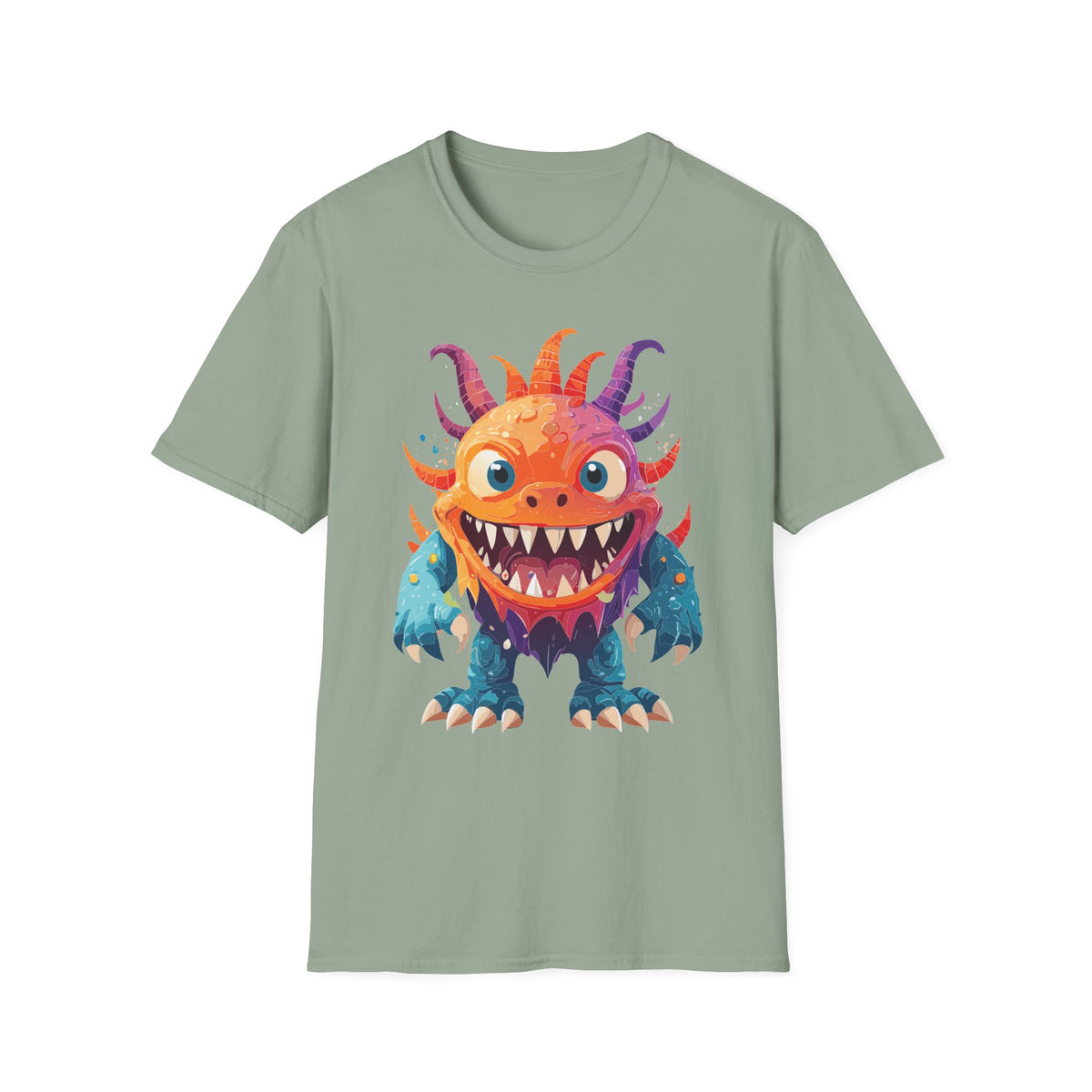 Colorful Cartoon Monster T-Shirt | Cute Spiky Halloween Creature Graphic Design Unisex 100 Cotton Gildan T-Shirt