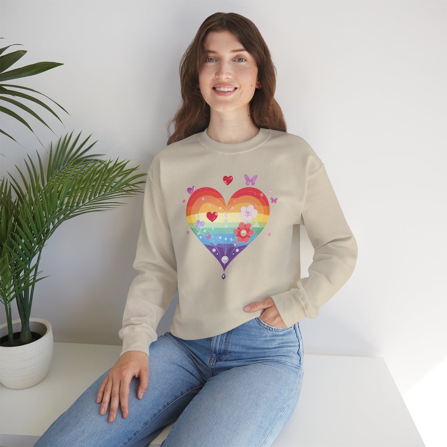 Rainbow Heart Sweatshirt, Floral Heart Sweatshirt, Floral Love Sweatshirt, Valentine's Day Sweatshirt, Rainbow Heart Floral Sweatshirt 115