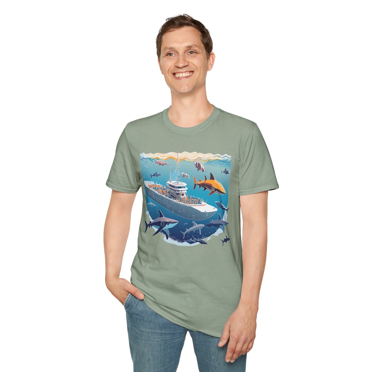 Ocean Tee Shirt Unisex Softstyle Short Sleeve With Ocean Art Design 100 Percent Ring Spun Cotton