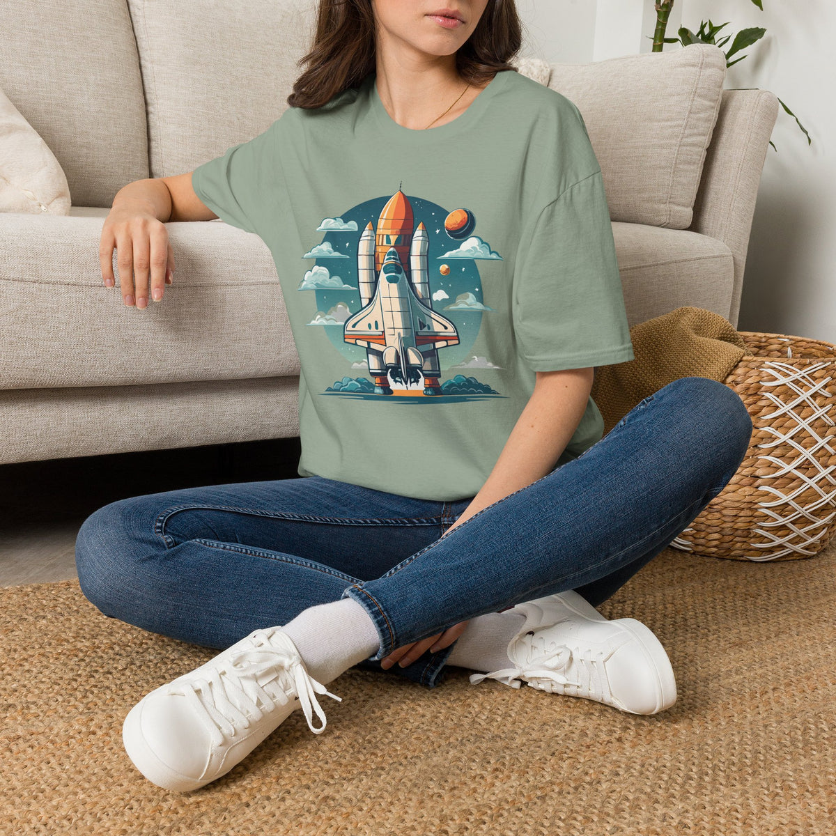 Retro Space Shuttle Illustration T-Shirt | Rocket Launch Graphic Design Unisex 100 Cotton Gildan T-Shirt