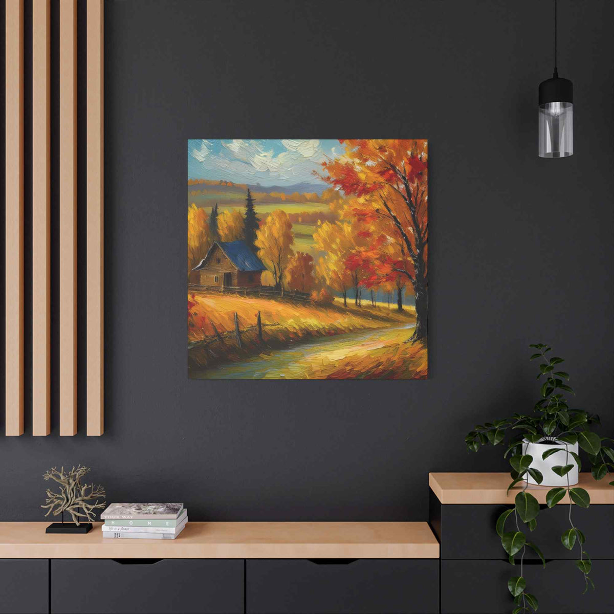 Countryside Fall Print Canvas, Oil Paint Print 20x20, 24x24, 30x30, 32x32, 36x36 Art Design Pine-Wood Inner Frame MC-107