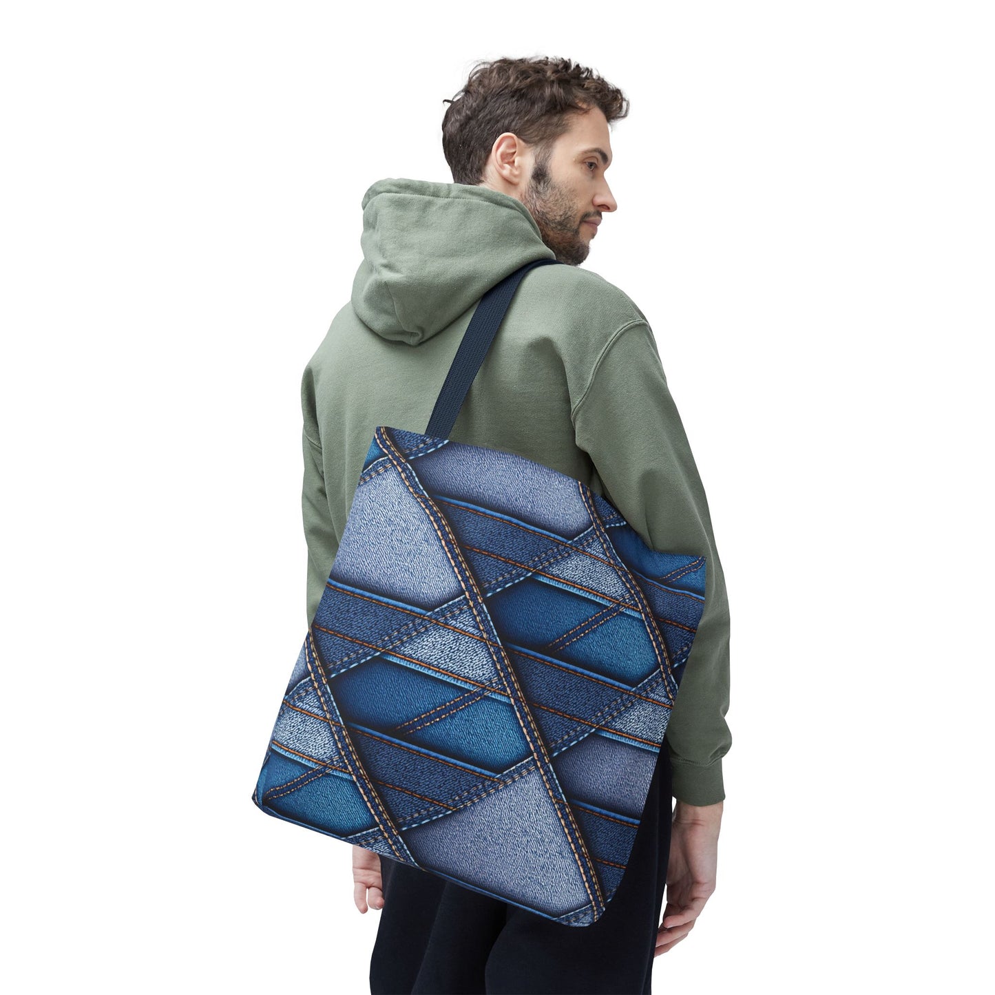 Denim Fabric Imitation Print Unisex Canvas Bag Poly Spun 3 Sizes Tote Bag 100
