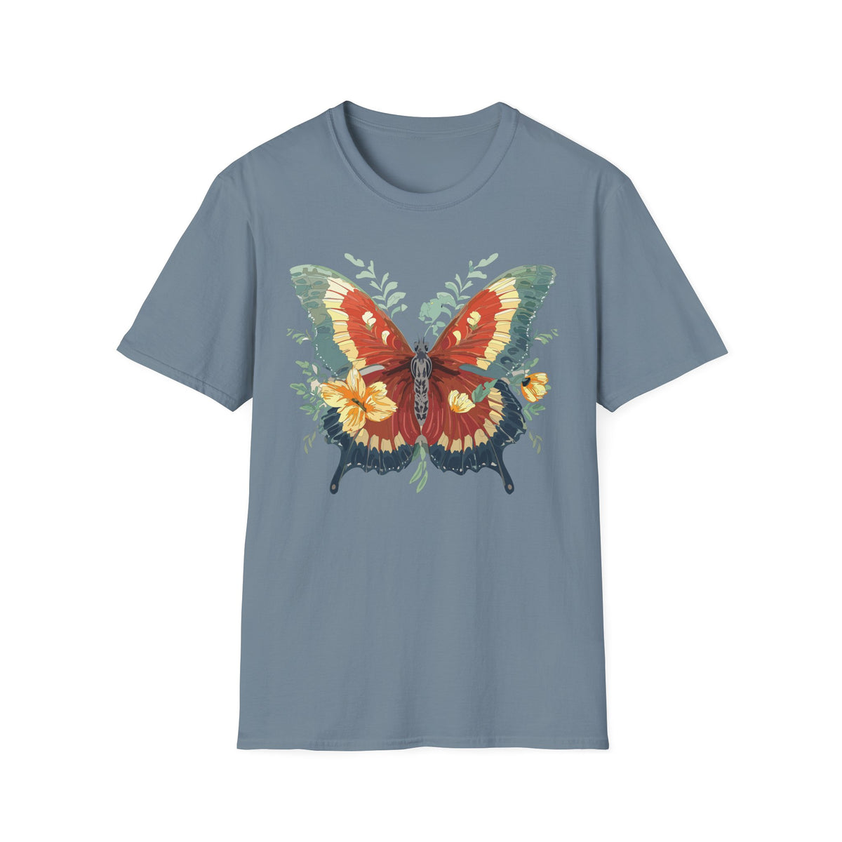 Red and Green Butterfly T-Shirt | Floral Wings Graphic Tee Unisex 100 Cotton Gildan T-Shirt