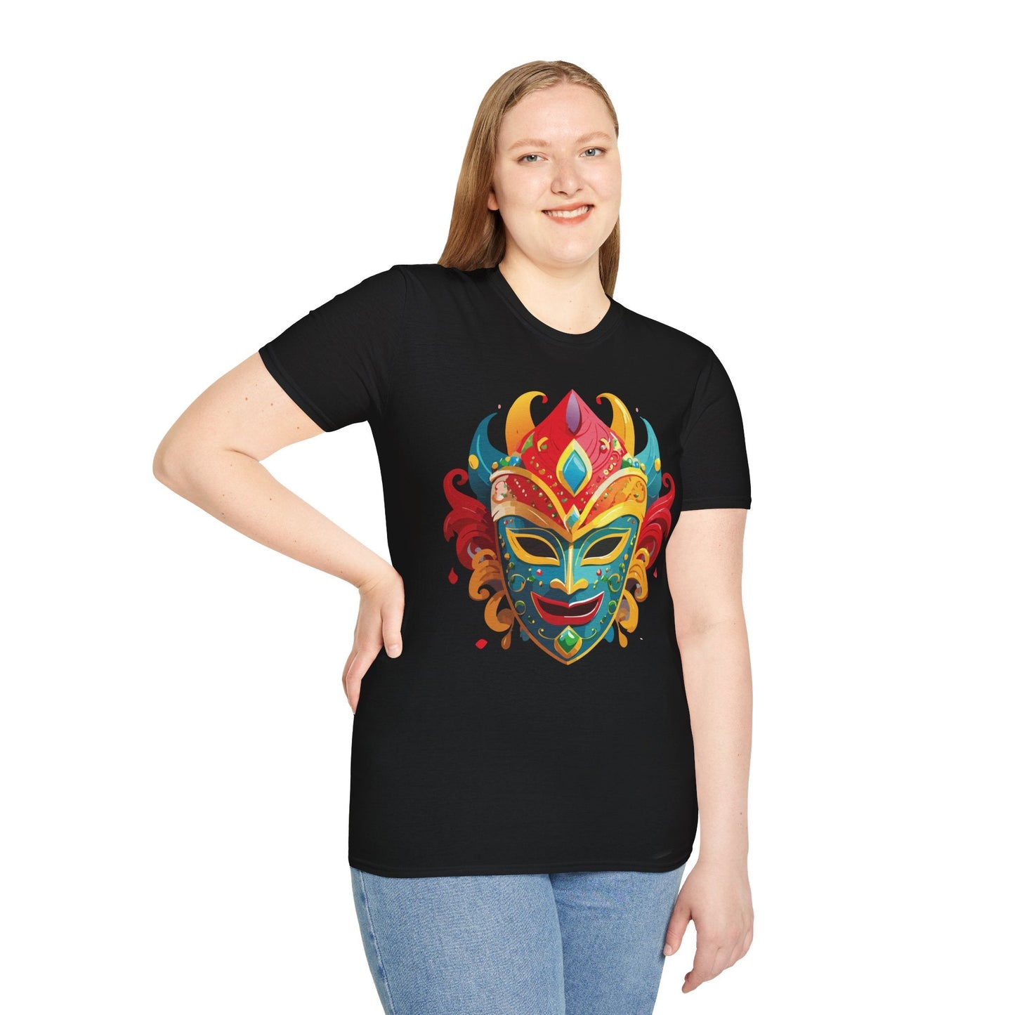 Unisex Mask Tee Shirt Gildan Softstyle 64000 Ring Spun Cotton Breathable Masquerade Design