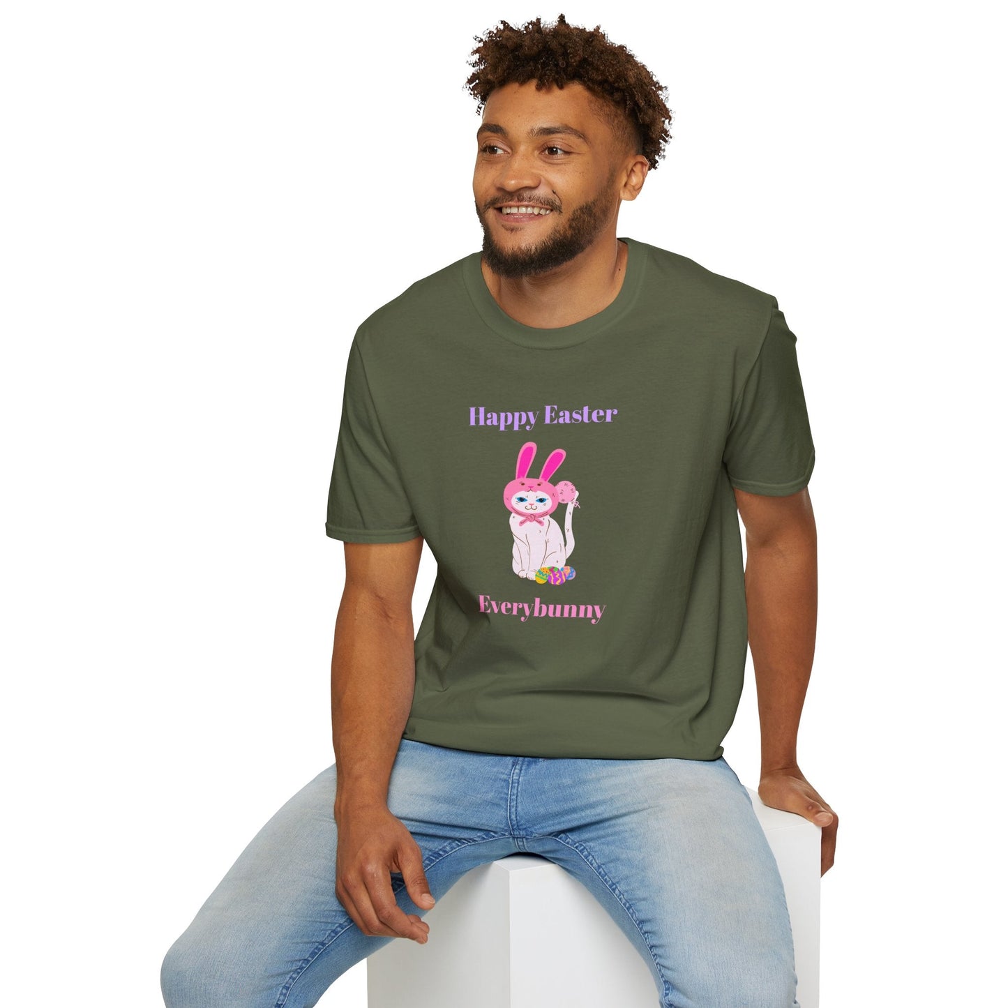 Unisex Easter Bunny T Shirt Softstyle 64000 Tee With Easter Design Print Gildan 100 Percent Ring Spun Cotton