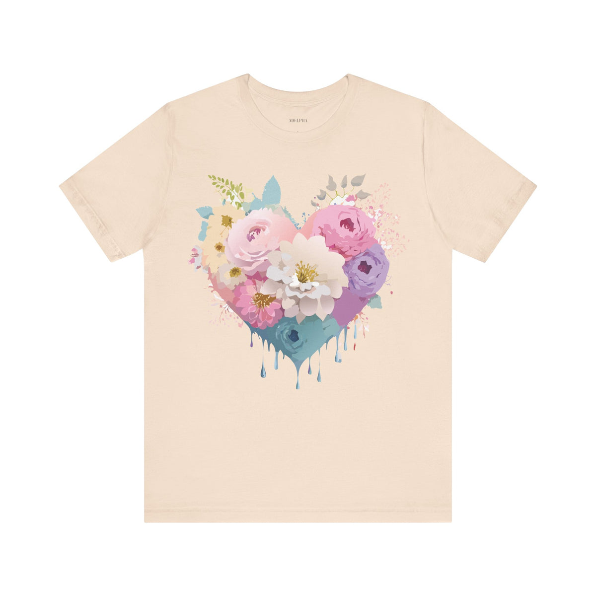 Valentine's Day Graphic Unisex Cotton Bella+Canvas Tee with Floral Art Design d134