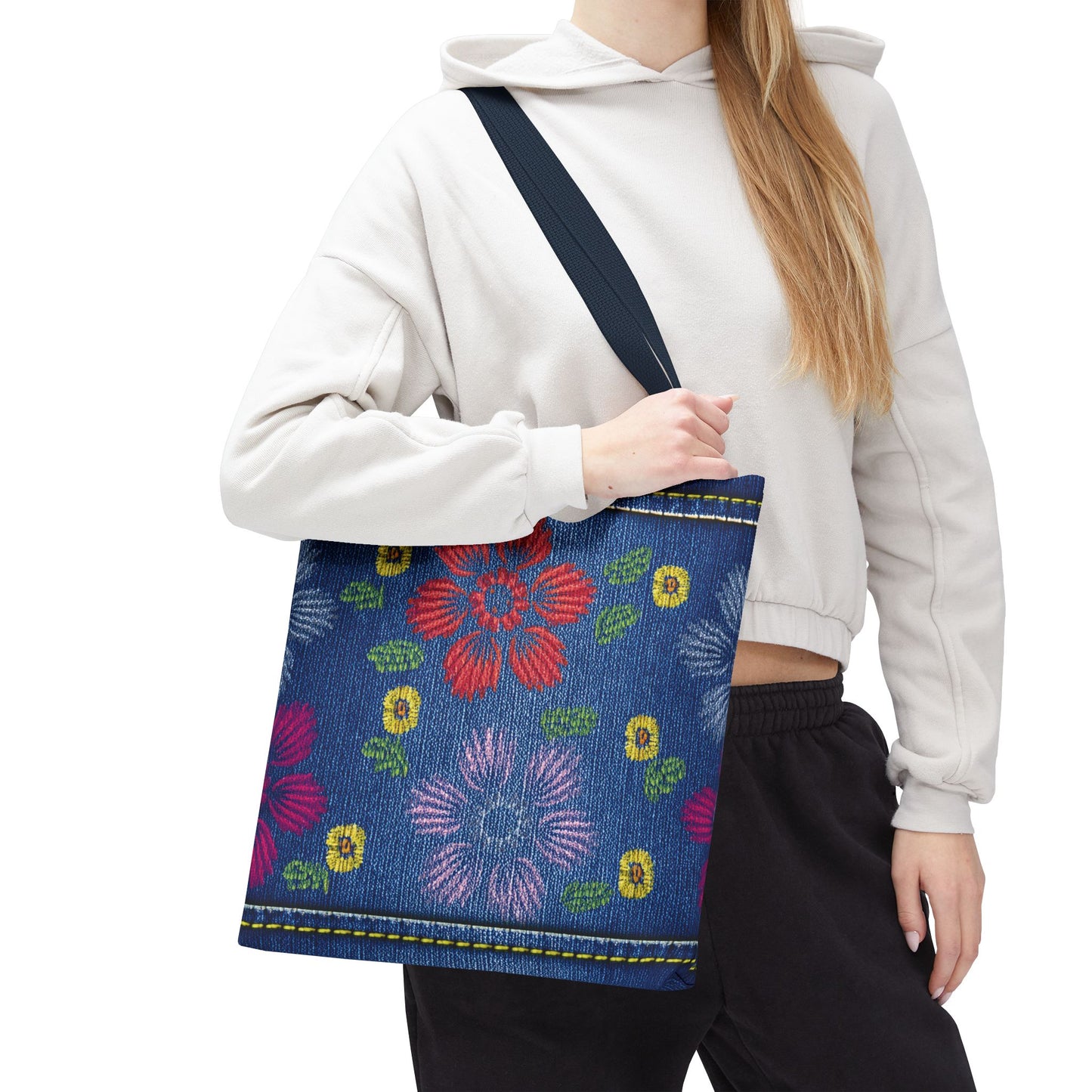 Denim Fabric Imitation Print Unisex Canvas Bag Poly Spun 3 Sizes Tote Bag 131