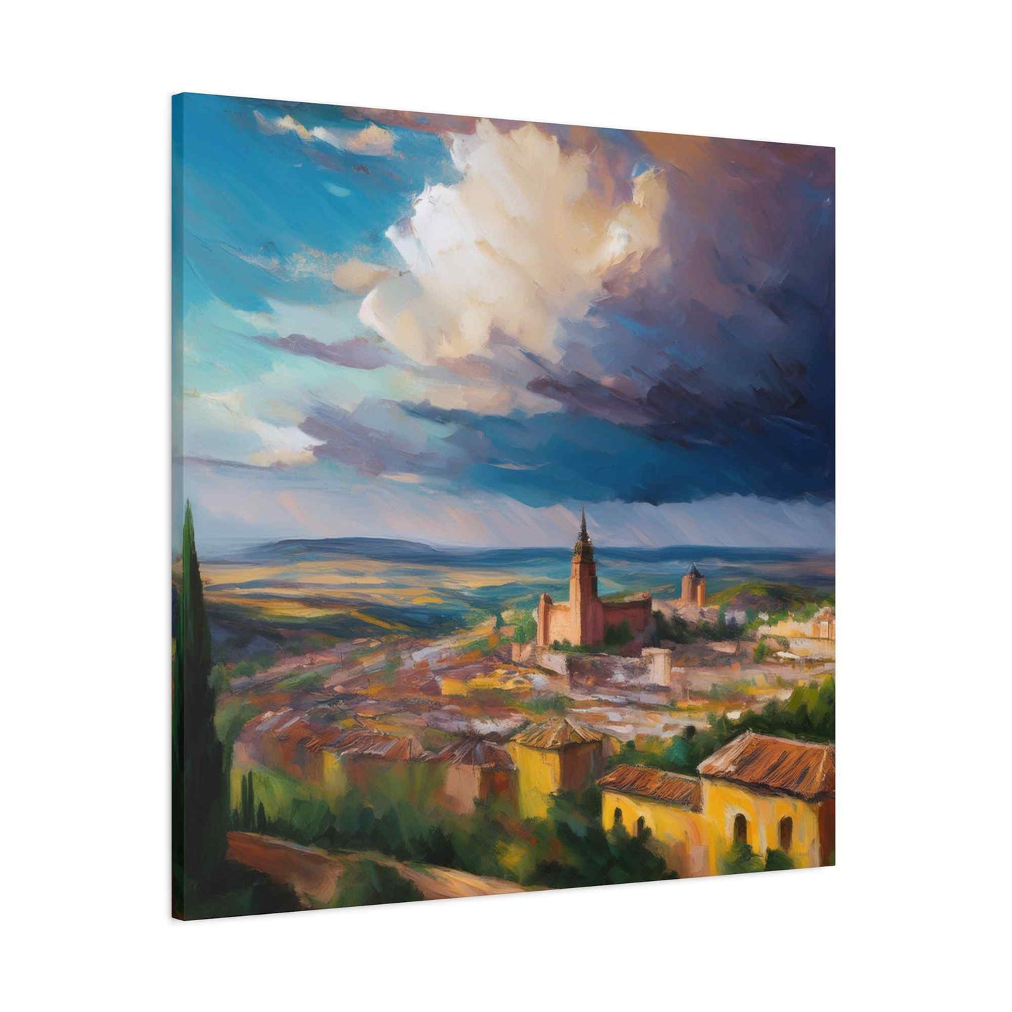 Spanish City Print Canvas, Oil Paint Print 20x20, 24x24, 30x30, 32x32, 36x36 Art Design Print Pine-Wood Inner Frame MC-57