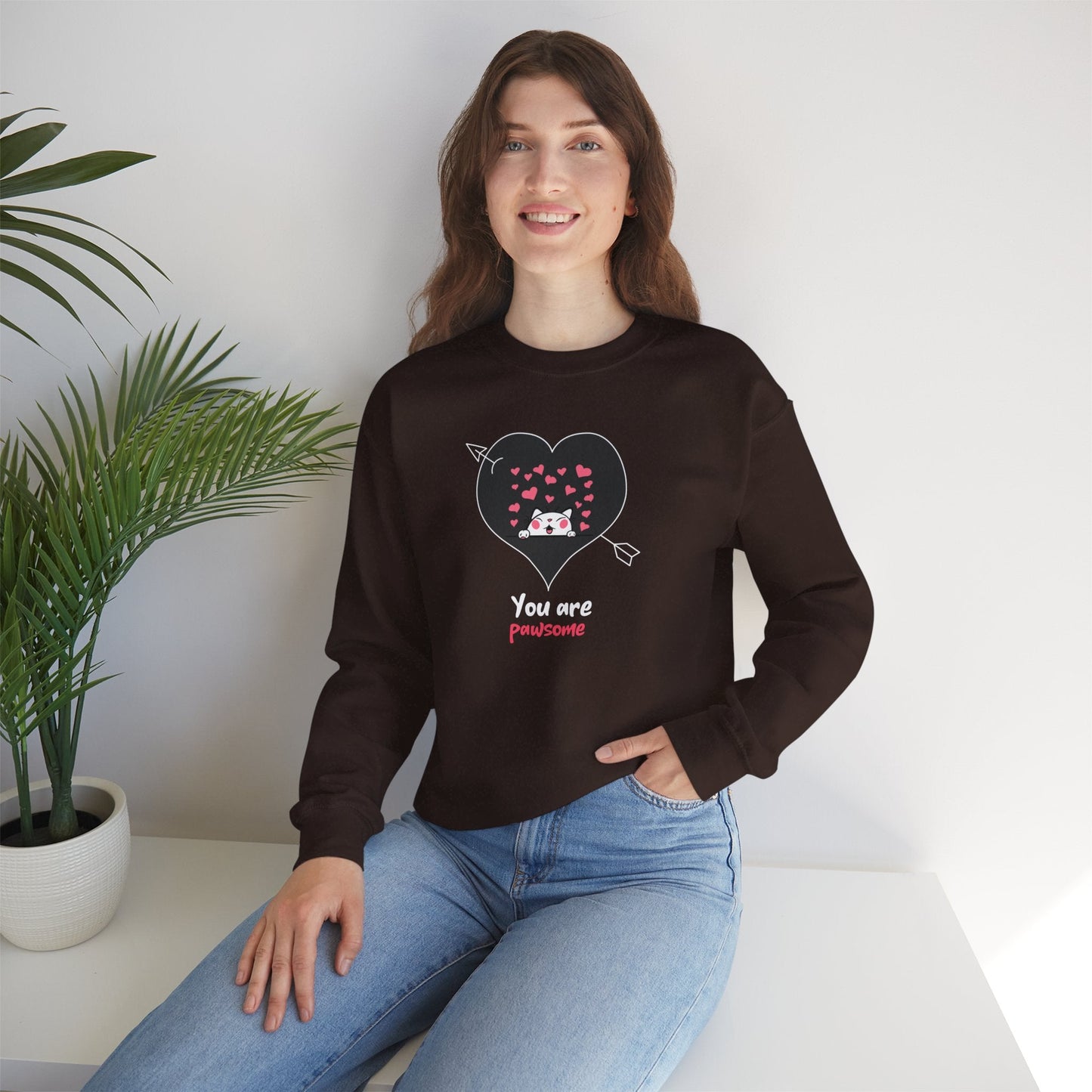 Cat Heart Sweatshirt Valentines Day Fifty Fifty Cotton Poly Unisex Crewneck Gift Idea