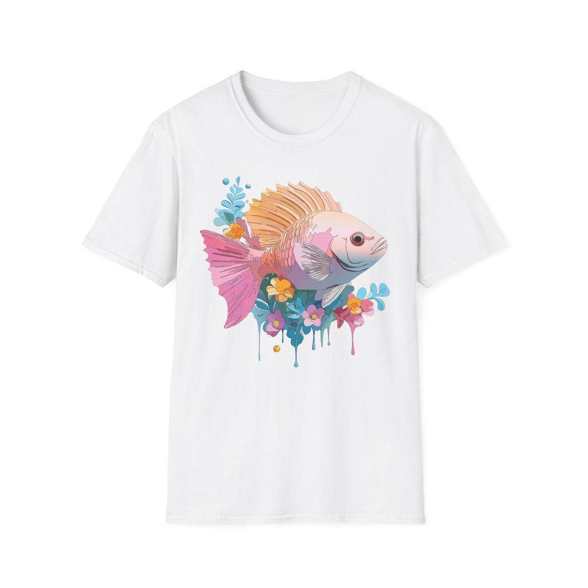 Colorful Tropical Fish T-Shirt | Watercolor Floral Sea Life Tee
