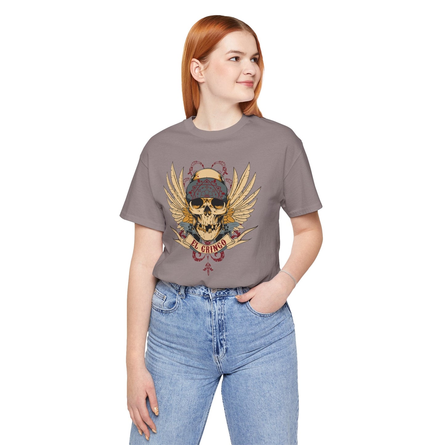 El Gringo Skull with Wings T-Shirt Vintage Tattoo Style Art-53