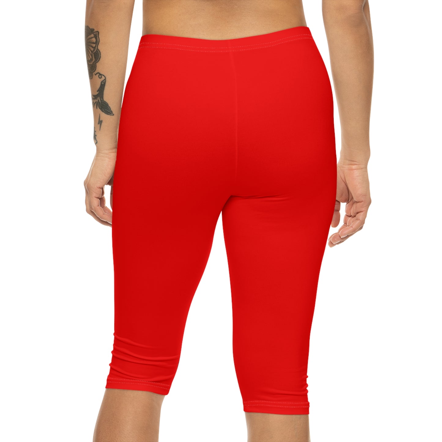 Pure Red Color Women's Brushed Suede Poly Span Casual Capri Leggings XS-2XL