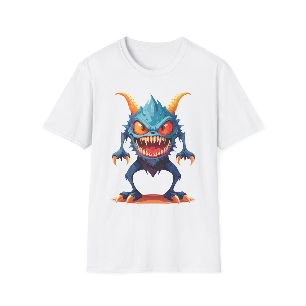 Monster Graphic T-Shirt — Cute Scary Blue Demon Tee for Halloween & Gamer Fans Cartoon Graphic Tee Unisex 100 Cotton Gildan T-Shirt