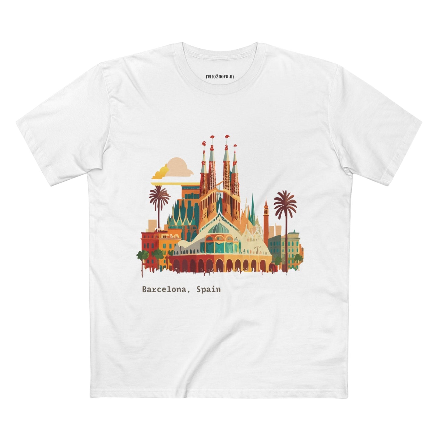 Barcelona Travel Shirt Unisex Premium Cotton Tee With Retro Artwork From Retro2Nova Collection TT7