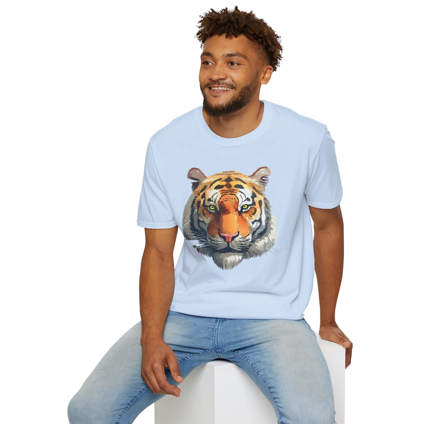 Tiger Print T Shirt Unisex Animal Tee 100 Percent Cotton Softstyle Gildan 64000