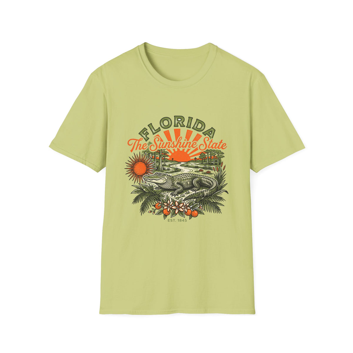 Florida Vintage Alligator T-Shirt — The Sunshine State Travel Tourist Graphic Design Unisex 100 Cotton Gildan T-Shirt