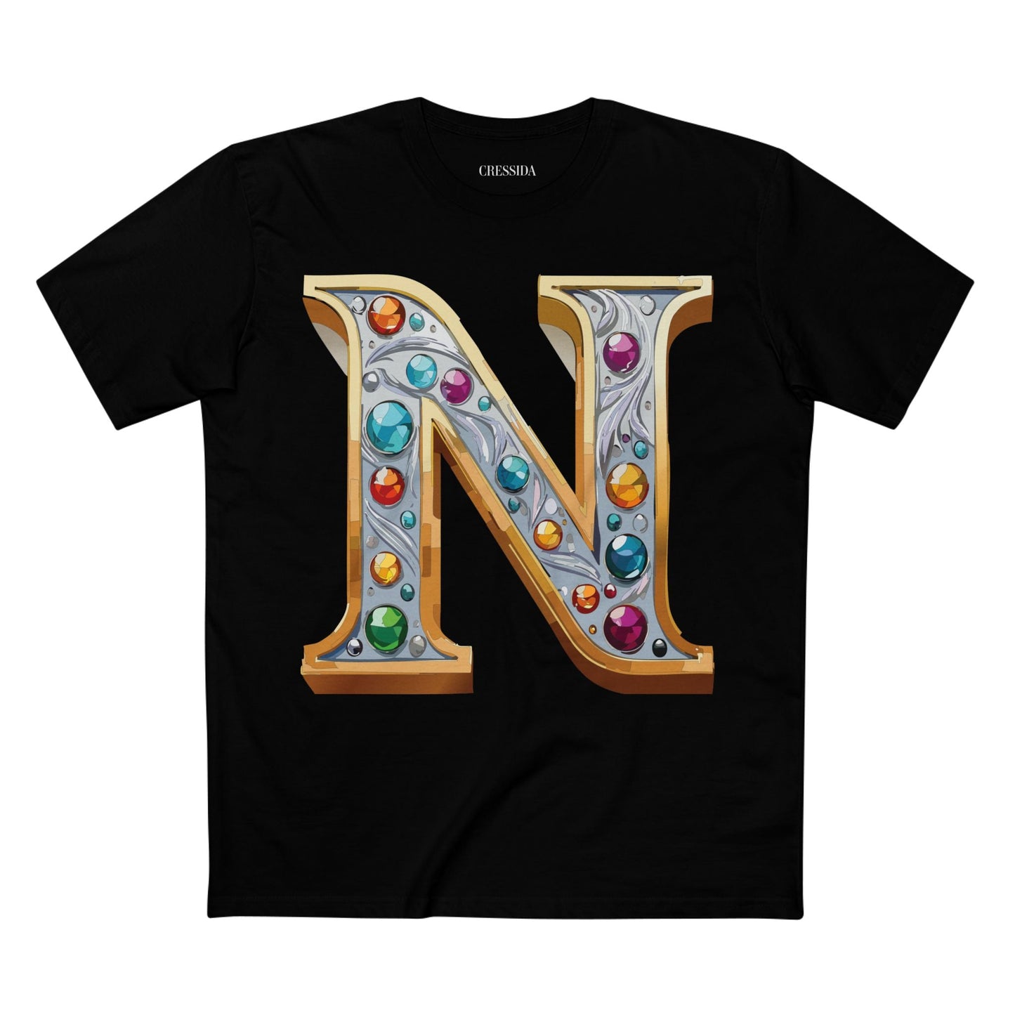 Letter N Graphic Design Tee Unisex 100 Cotton With Antique Gold Letters Artwork T-Shirt