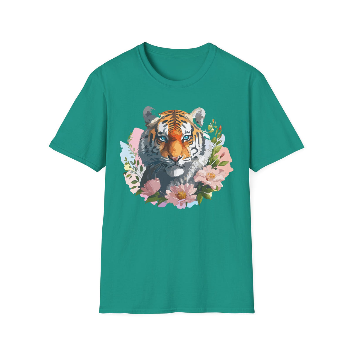 Floral Tiger Portrait T-Shirt | Watercolor Tiger Face Tee