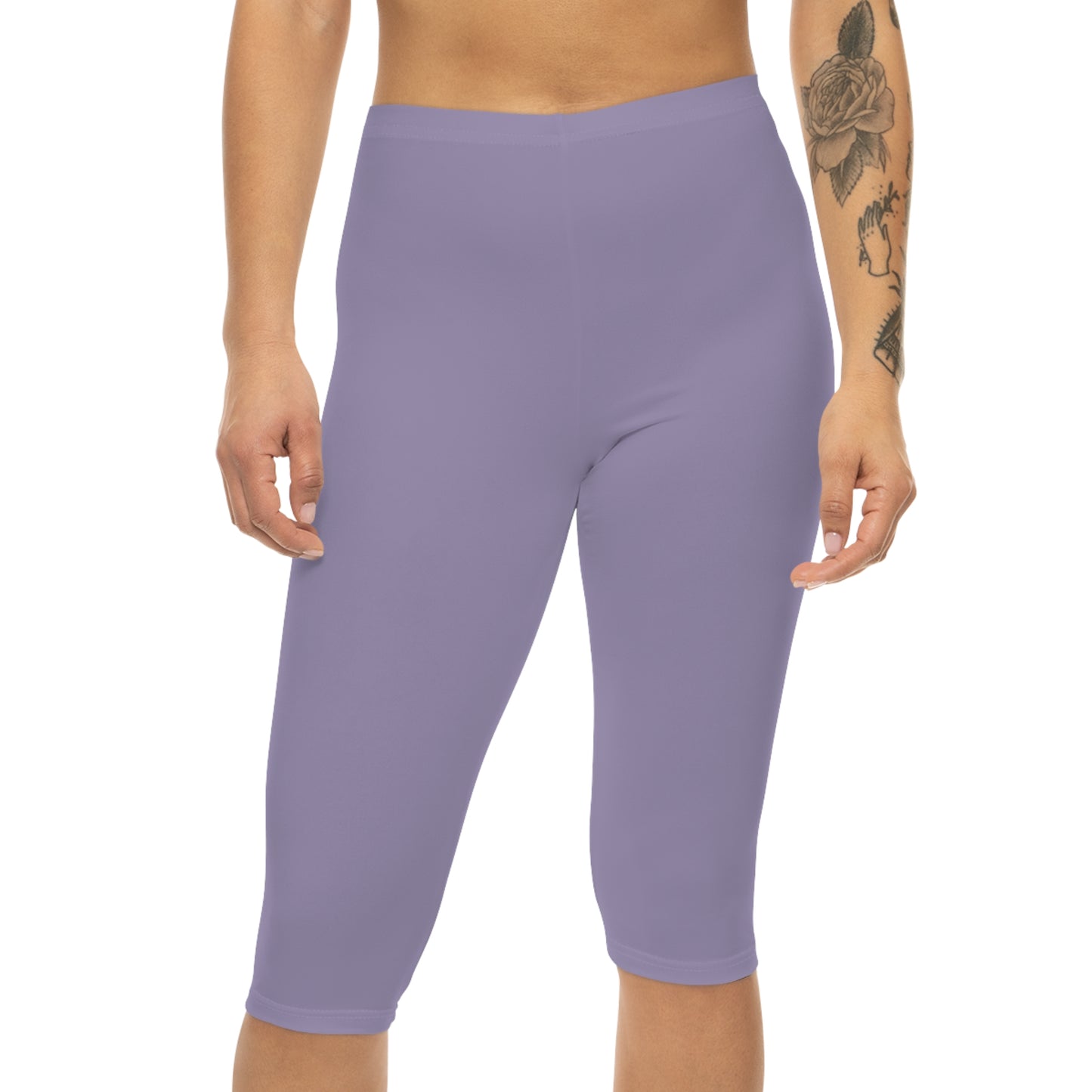 Purple Mist Color Women's Brushed Suede Poly Span Casual Capri Leggings XS-2XL