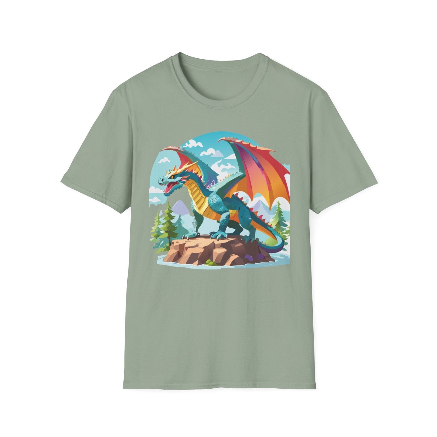 Dragon Graphic Tee Unisex Softstyle 100 Percent Ring Spun Cotton Animal Art Print Shirt