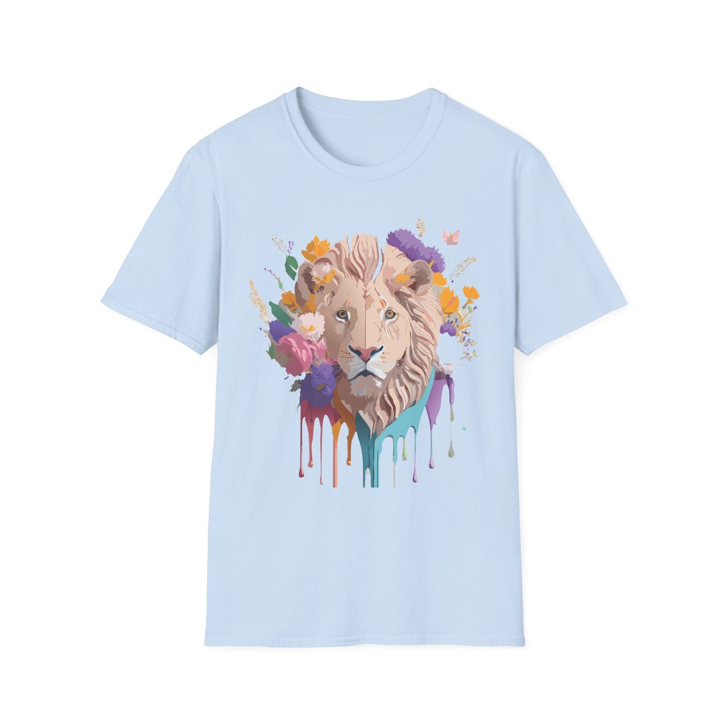 Unisex Lion Shirt Floral Lion Tee Softstyle 64000 Gildan Cotton Tee
