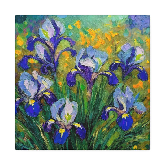 Irises Floral Print Canvas, Floral Oil Paint Print 20x20, 24x24, 30x30, 32x32, 36x36 Art Design Pine-Wood Inner Frame MC-186