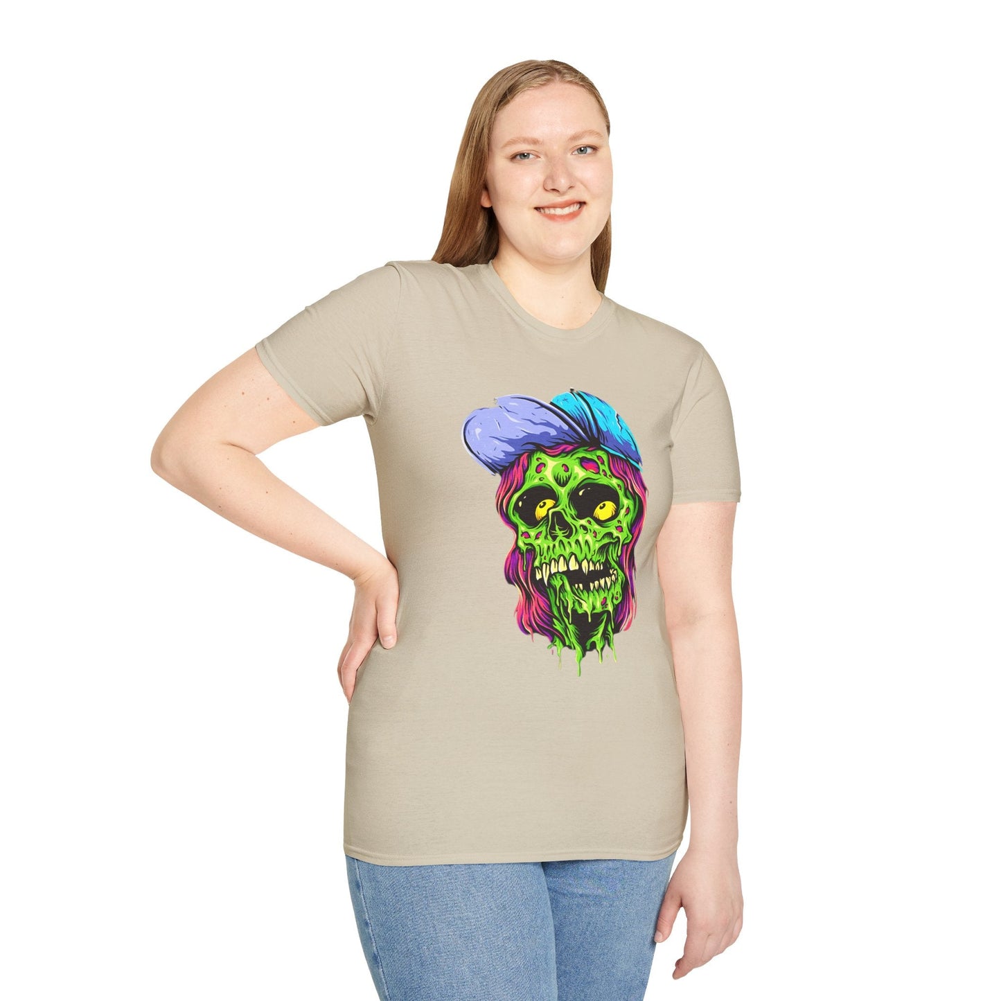 Unisex Skull Tee Shirt With Skeleton Artwork Gildan Softstyle 64000 Ring Spun Cotton