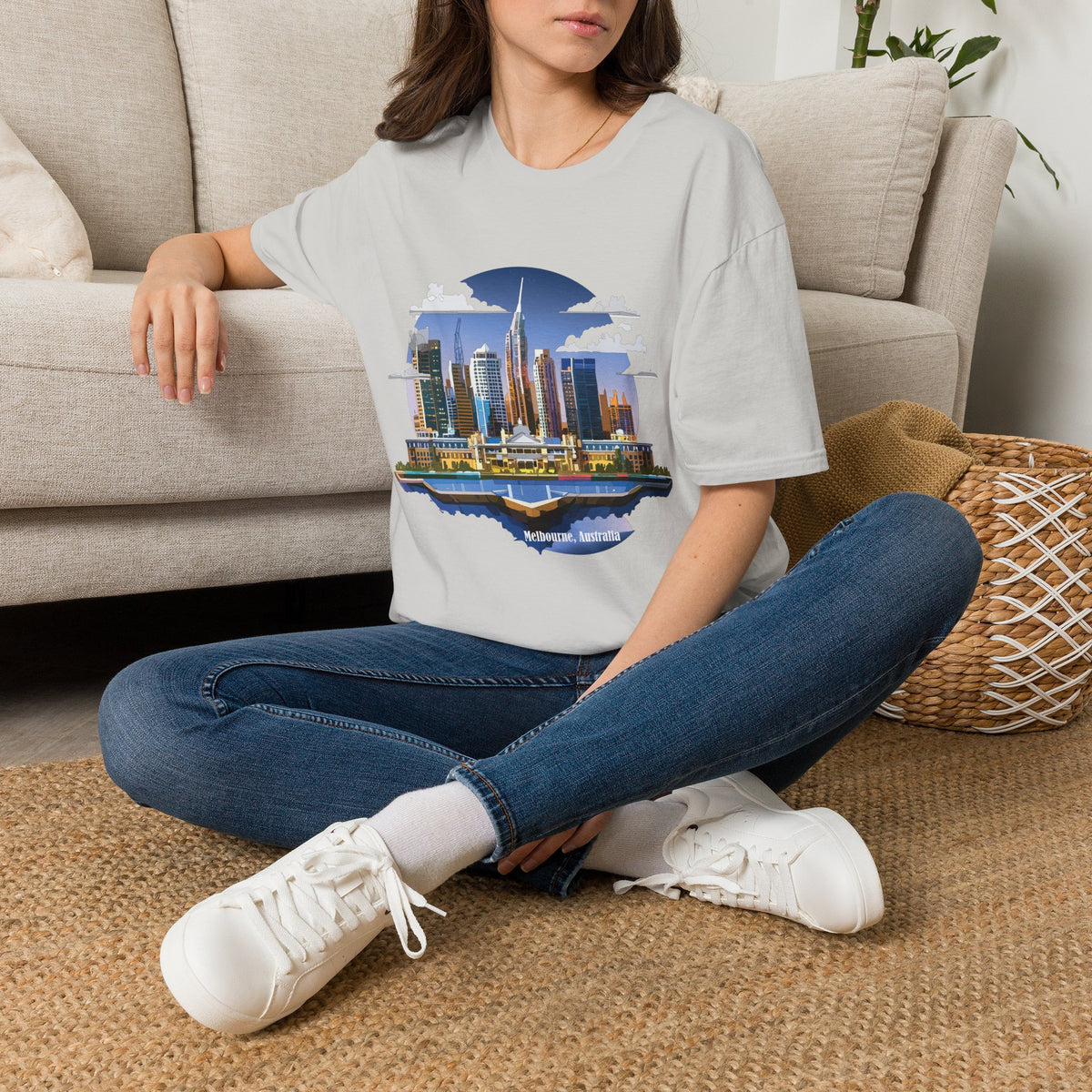Melbourne Australia Cityscape Skyline T-Shirt — Modern Urban Skyline Graphic Design Unisex 100 Cotton Gildan T-Shirt