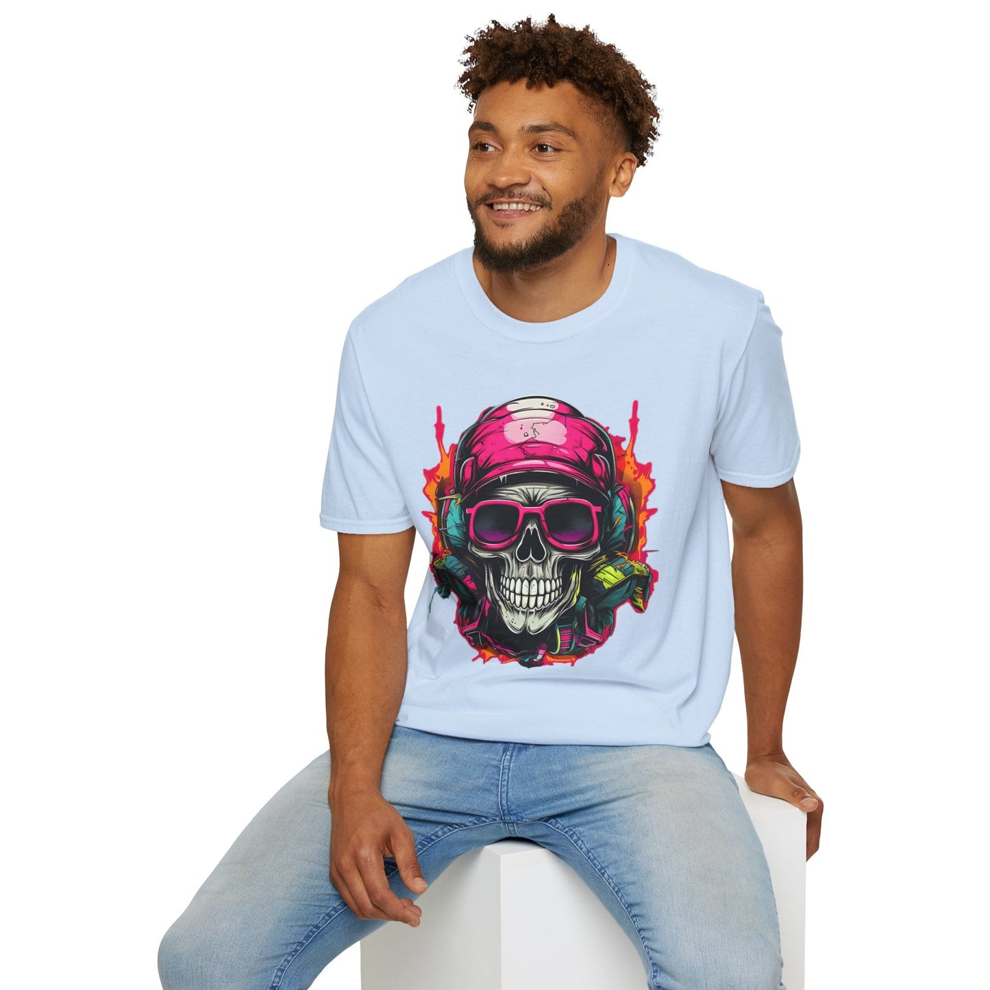 Unisex Skull Tee Shirt With Skeleton Design Gildan Softstyle 64000 Ring Spun Cotton
