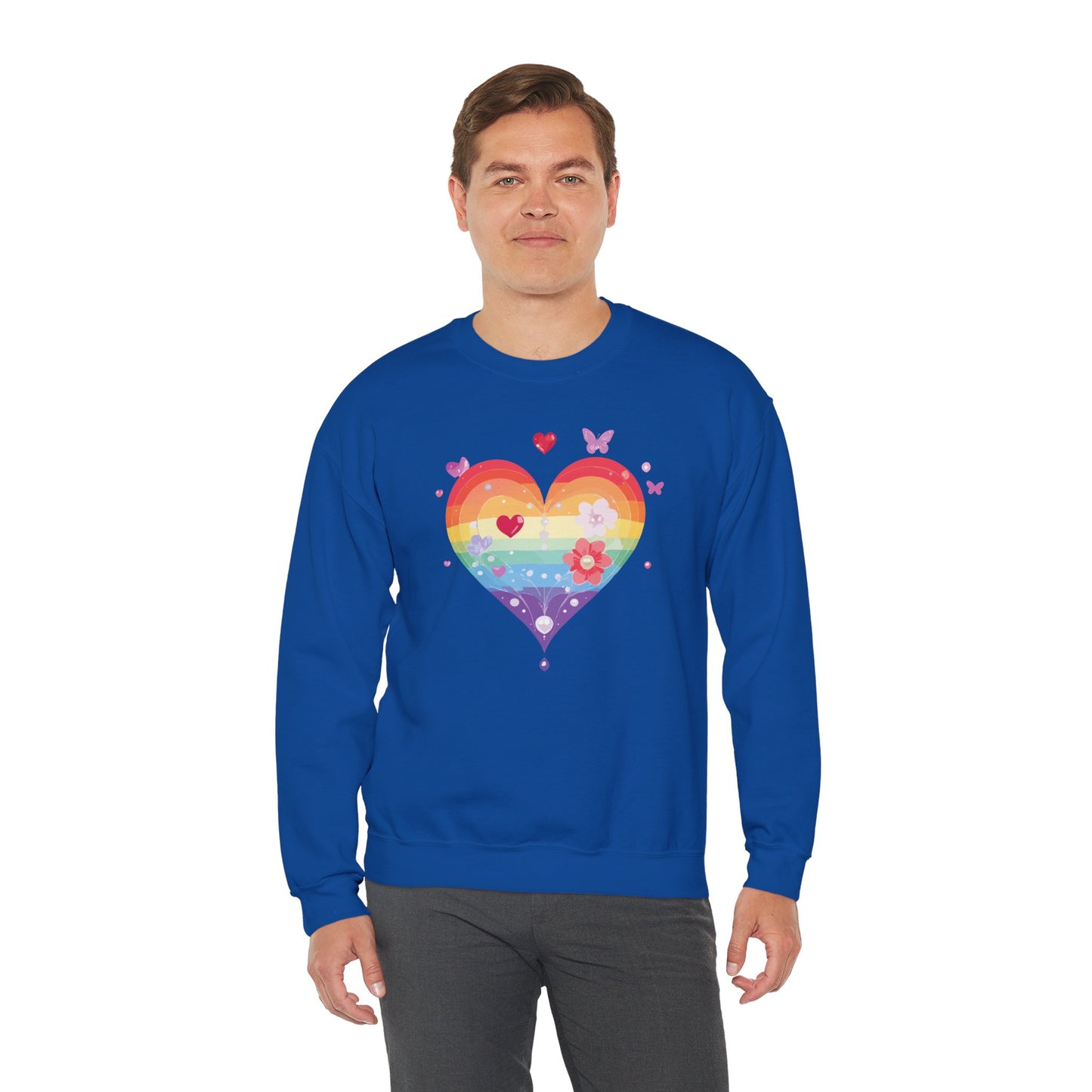 Rainbow Heart Sweatshirt, Floral Heart Sweatshirt, Floral Love Sweatshirt, Valentine's Day Sweatshirt, Rainbow Heart Floral Sweatshirt 115
