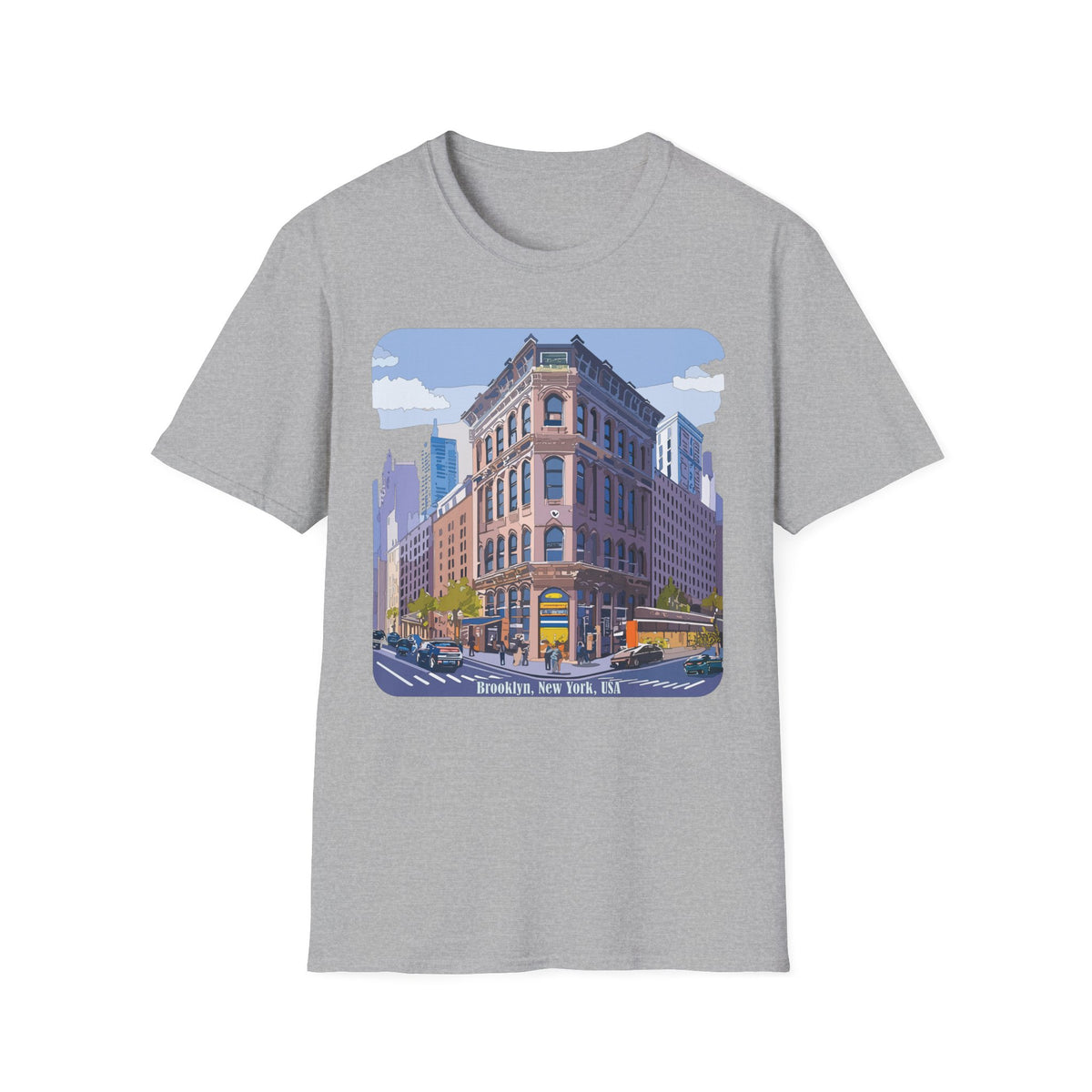 Brooklyn New York Retro Cityscape T-Shirt — Illustrated Landmark Tee Travel Tourist Graphic Design Unisex 100 Cotton Gildan T-Shirt