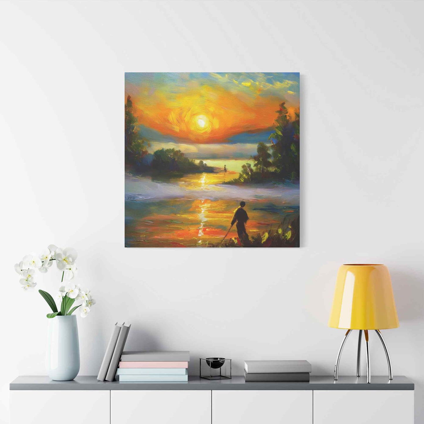 Sunrise Print Canvas, Oil Paint Print 20x20, 24x24, 30x30, 32x32, 36x36 Art Design Print Pine-Wood Inner Frame MC-40