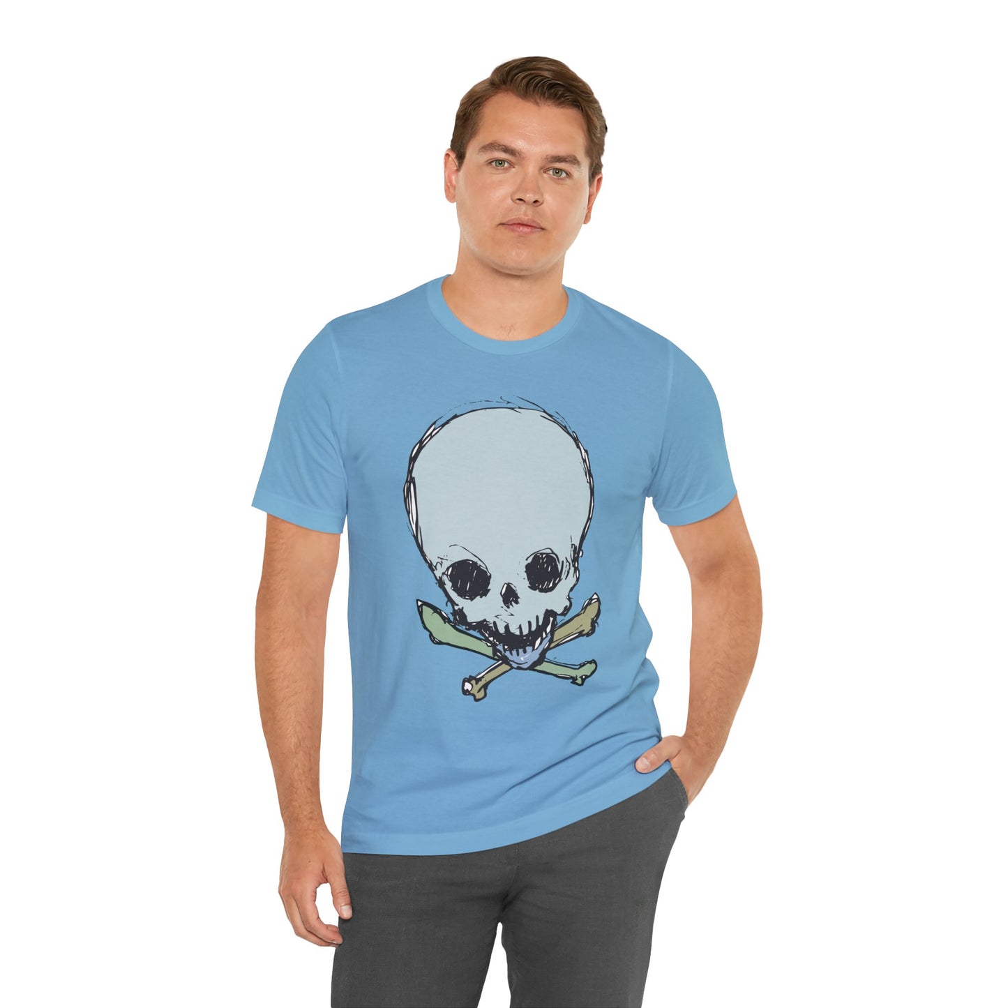 Lt Blue Skull Graphic Design Tee, Skull Shirt, Vintage Tees, Art Design T-Shirt, Vintage Graphic Tee, Art Shirts with Skulls