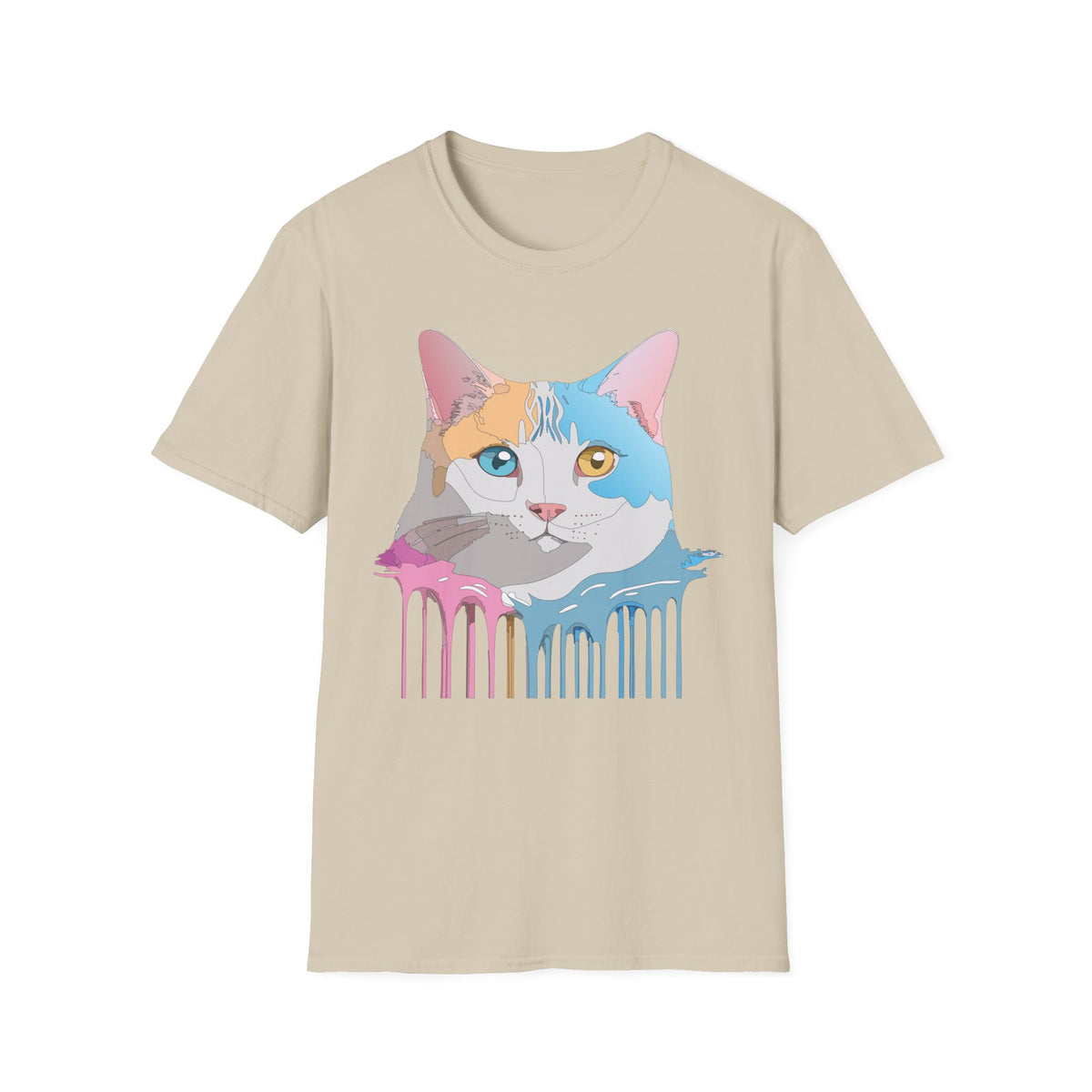 Colorful Dripping Cat Illustration T-Shirt | Calico Portrait Tee