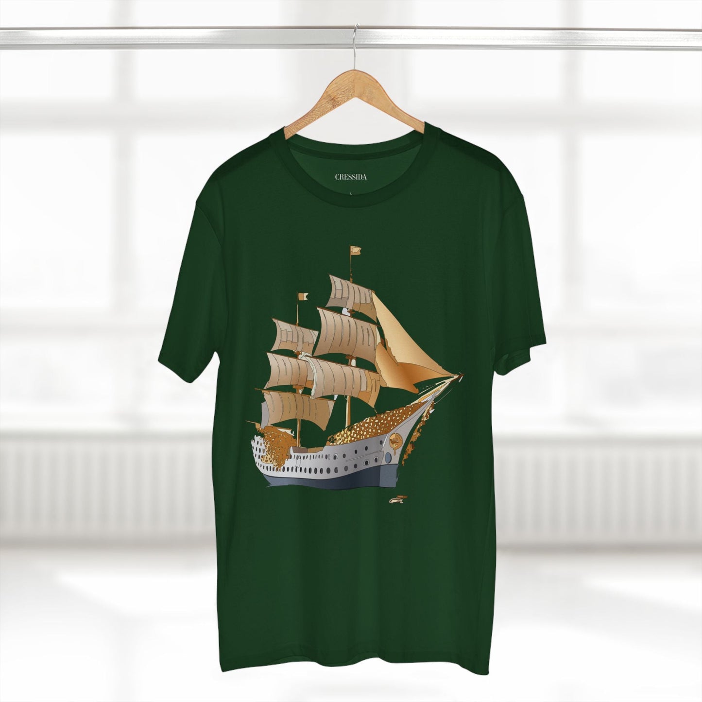 Ship Graphic Unisex 100 Cotton T-Shirt with Gold Frigate Art Design 25