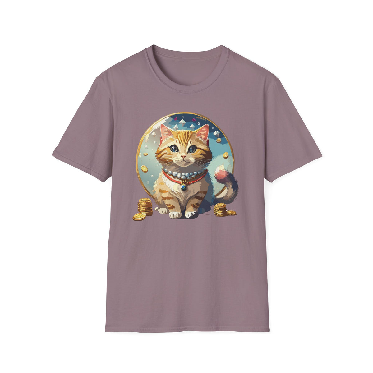 Lucky Cat Illustration T-Shirt | Cute Ginger Kitten, Whimsical Charm