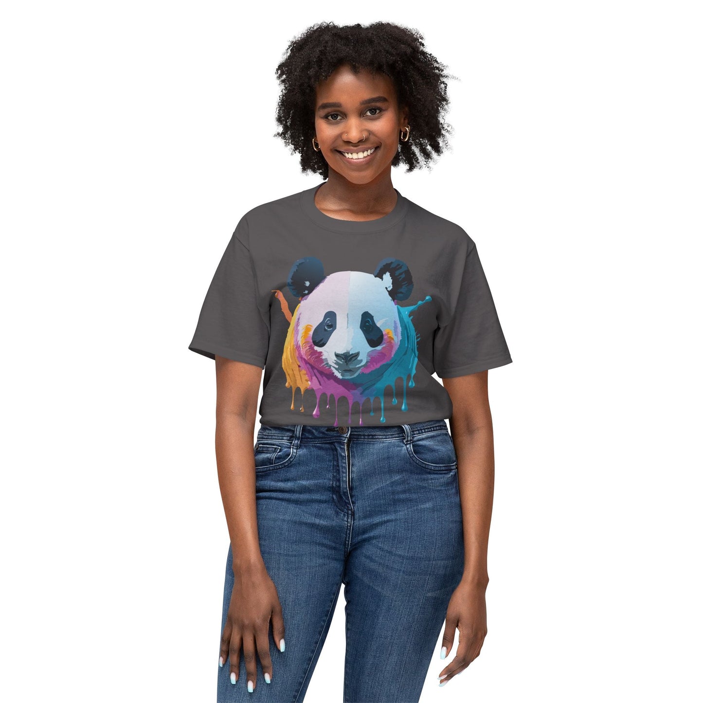 Unisex Panda Art Tee With Floral Print Premium Vintage Style HD Cotton Shirt Comfortable