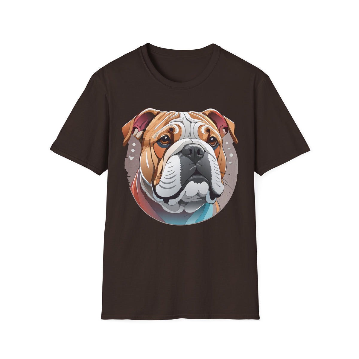 Bulldog Graphic T-Shirt — Colorful English Bulldog Portrait Graphic Design Unisex 100 Cotton Gildan T-Shirt