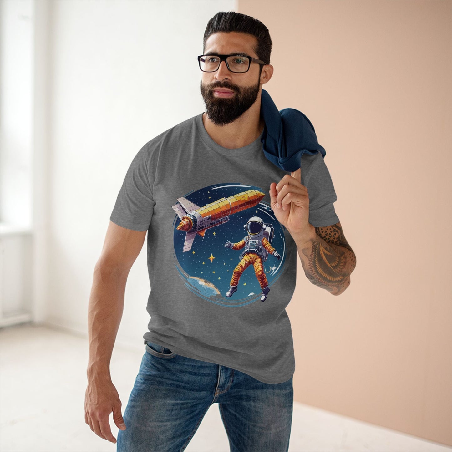 Cosmos Astronaut Shirt Unisex Premium Cotton Tee With Original Art Print By Retro2Nova