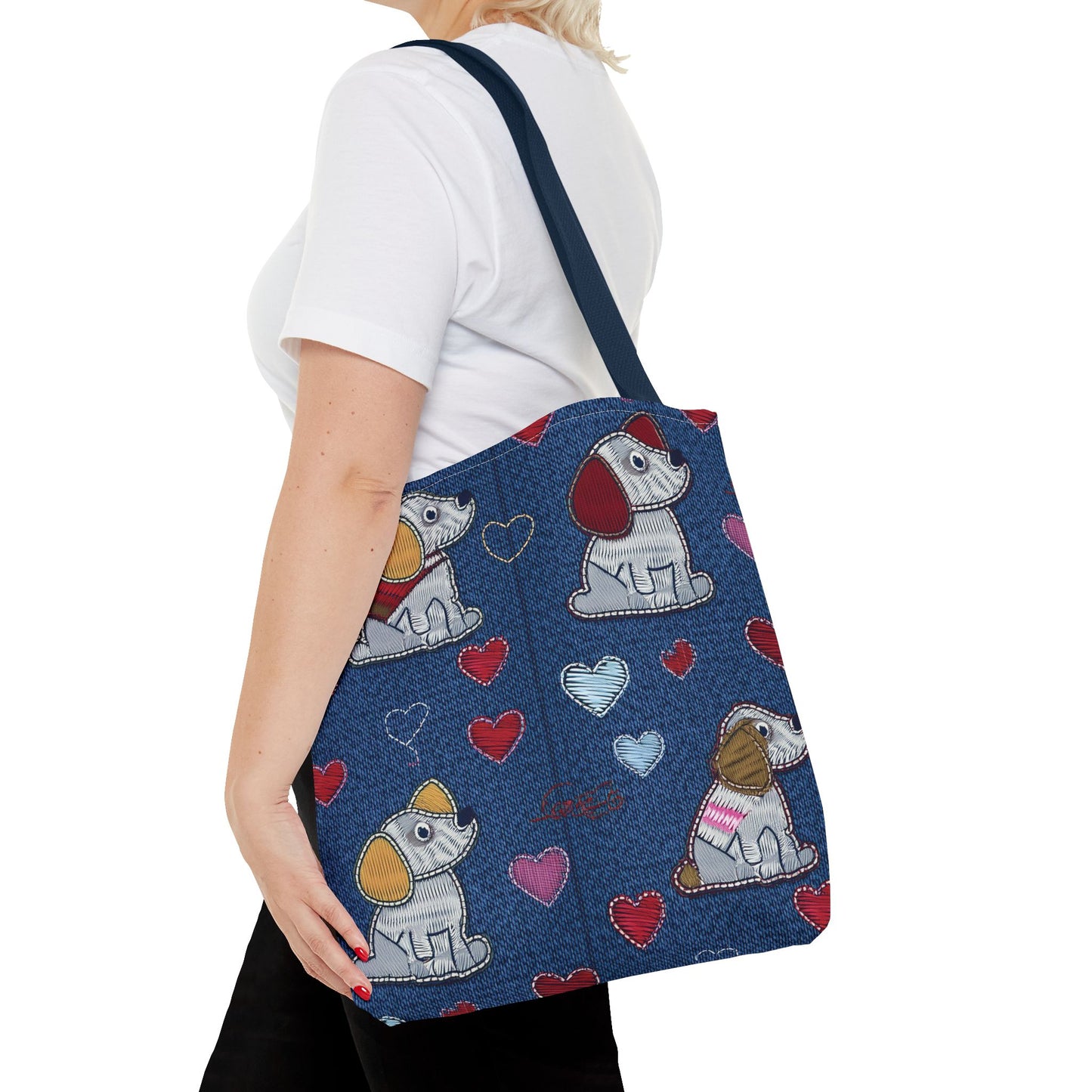 Love Day Graphic Design Denim Fabric Imitation Print Unisex Canvas Bag POLY 3 Sizes Tote Bag 201-15