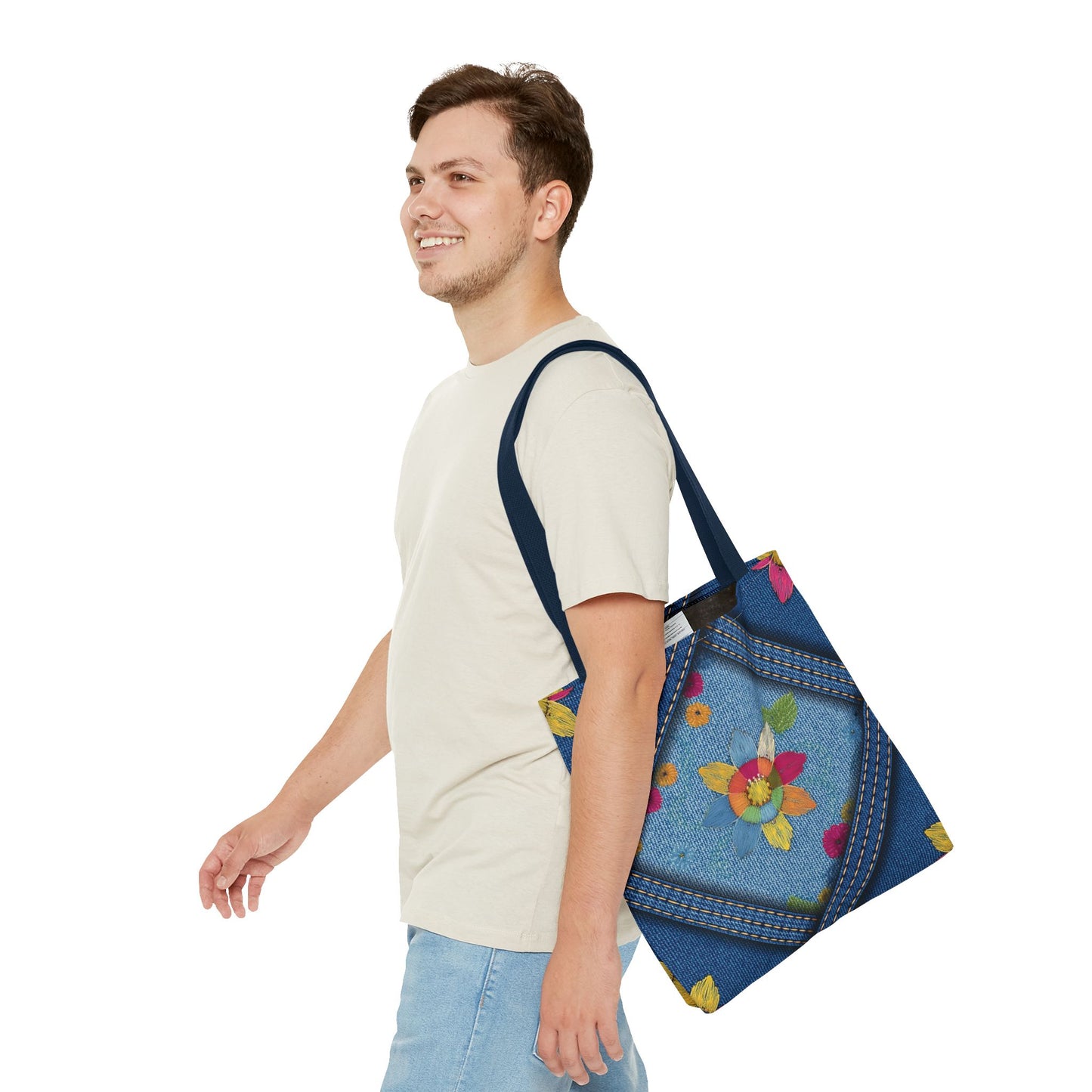 Denim Fabric Imitation Print Unisex Canvas Bag Poly Spun 3 Sizes Tote Bag 177