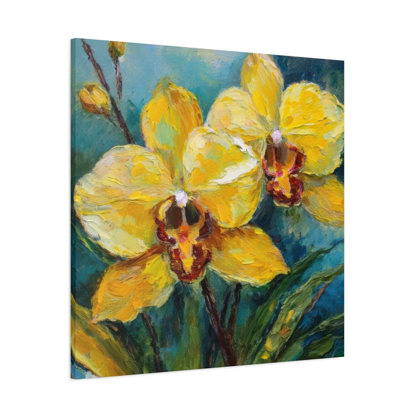 Yellow Orchids Print Canvas, Floral Oil Paint Print 20x20, 24x24, 30x30, 32x32, 36x36 Art Design Pine-Wood Inner Frame MC-139