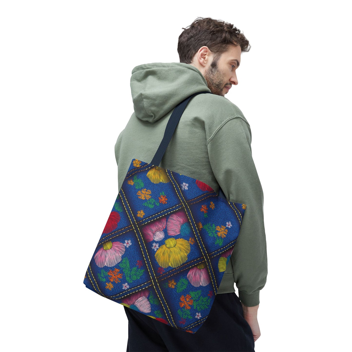 Denim Fabric Imitation Print Unisex Canvas Bag Poly Spun 3 Sizes Tote Bag 132