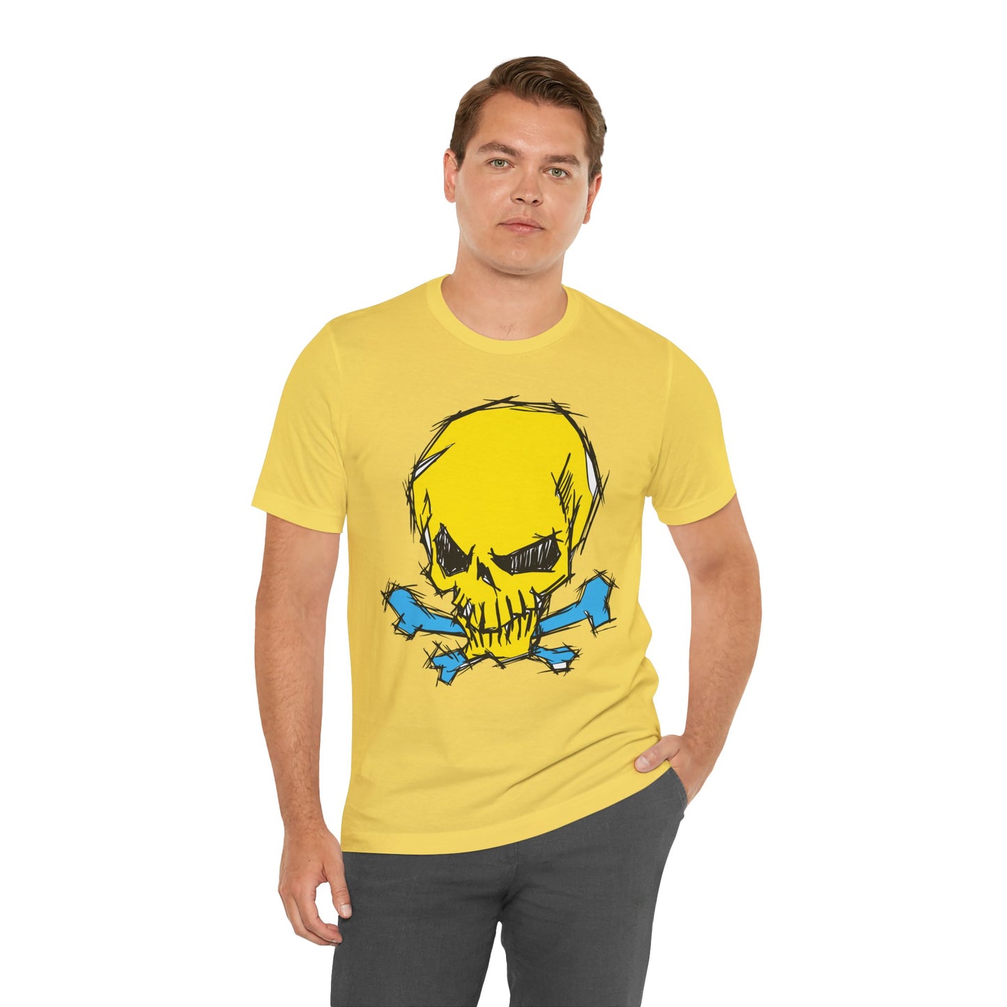 2-Yellow Skull Graphic Design Tee, Skull Shirt, Vintage Tees, Art Design T-Shirt, Vintage Graphic Tee, Art Shirts with Skulls