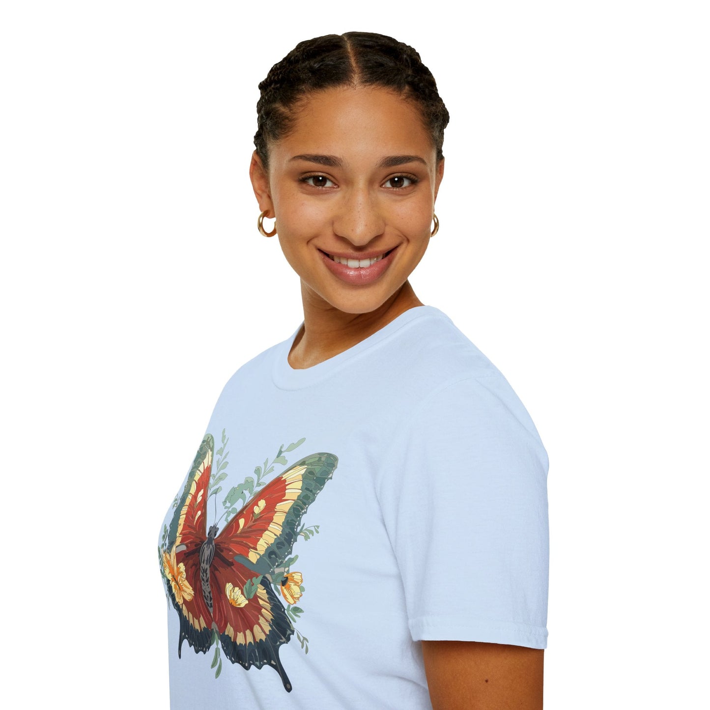 Butterfly T Shirt Unisex Gildan Softstyle 64000 Comfort Monarch Design 100 Percent Cotton