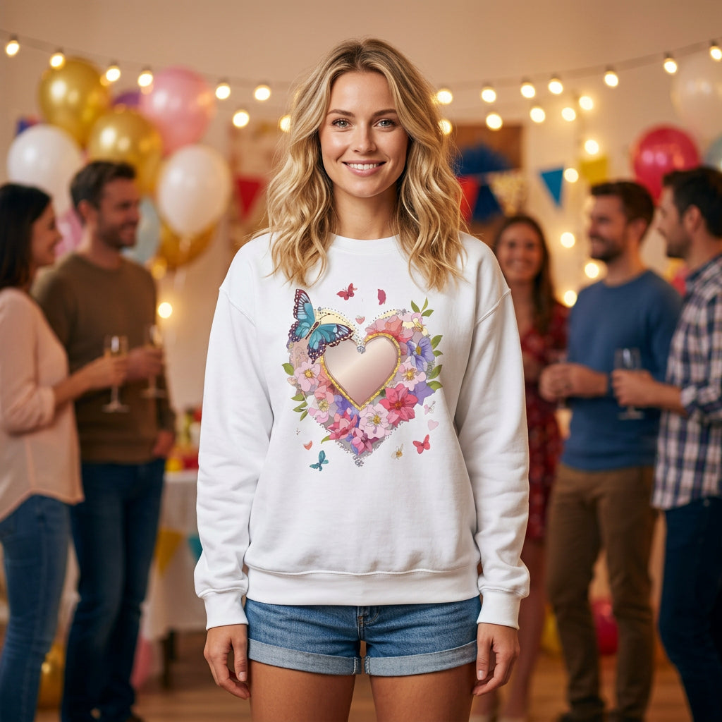 Floral Heart Love Graphic Valentine's Day Sweatshirt Unisex 50/50 Cotton-Poly Sweatshirt w37