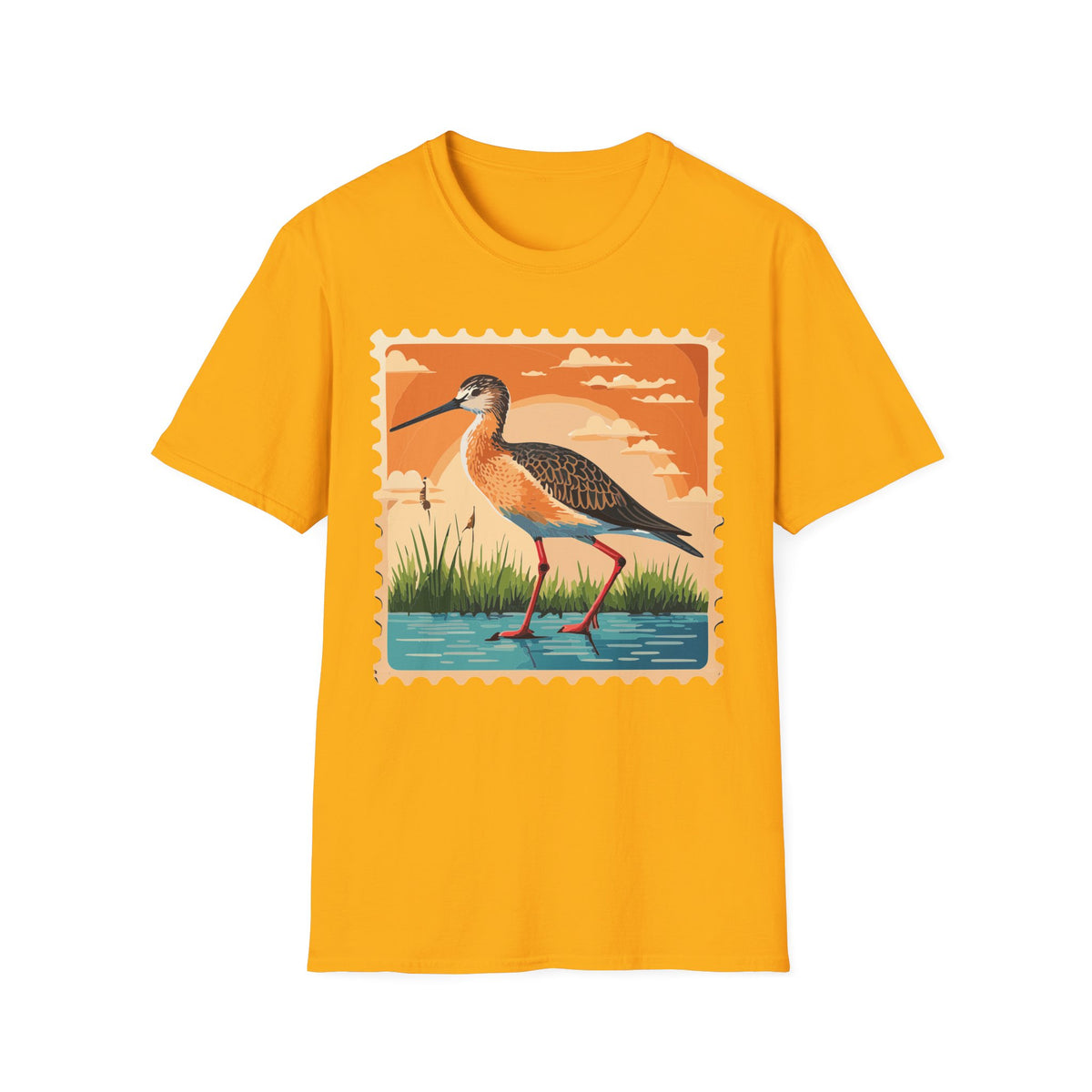 Marsh Bird Illustration T-Shirt | Retro Shorebird Graphic Tee Unisex 100 Cotton Gildan T-Shirt